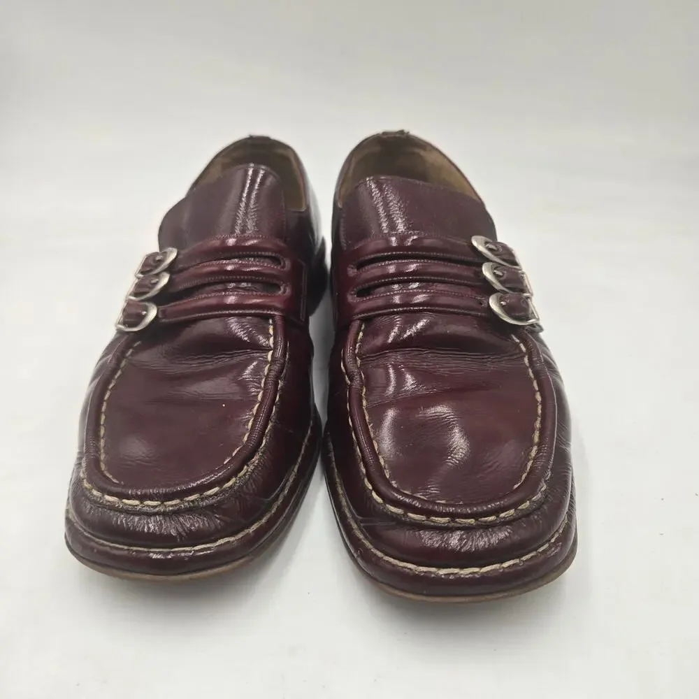 Men's Vintage Rare 1980's German Loafers Burgundy Leather Triple Monk Strap Shoe